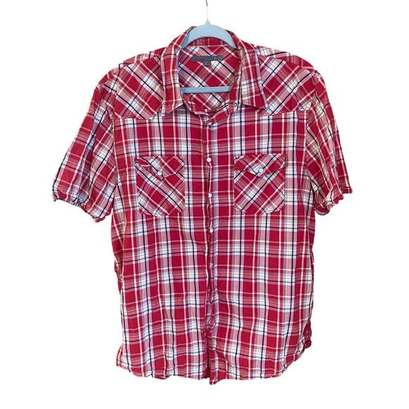 Old Navy Men’s XL Red Plaid Western Snap Shirt Short Sleeve work wear - Picture 1 of 6